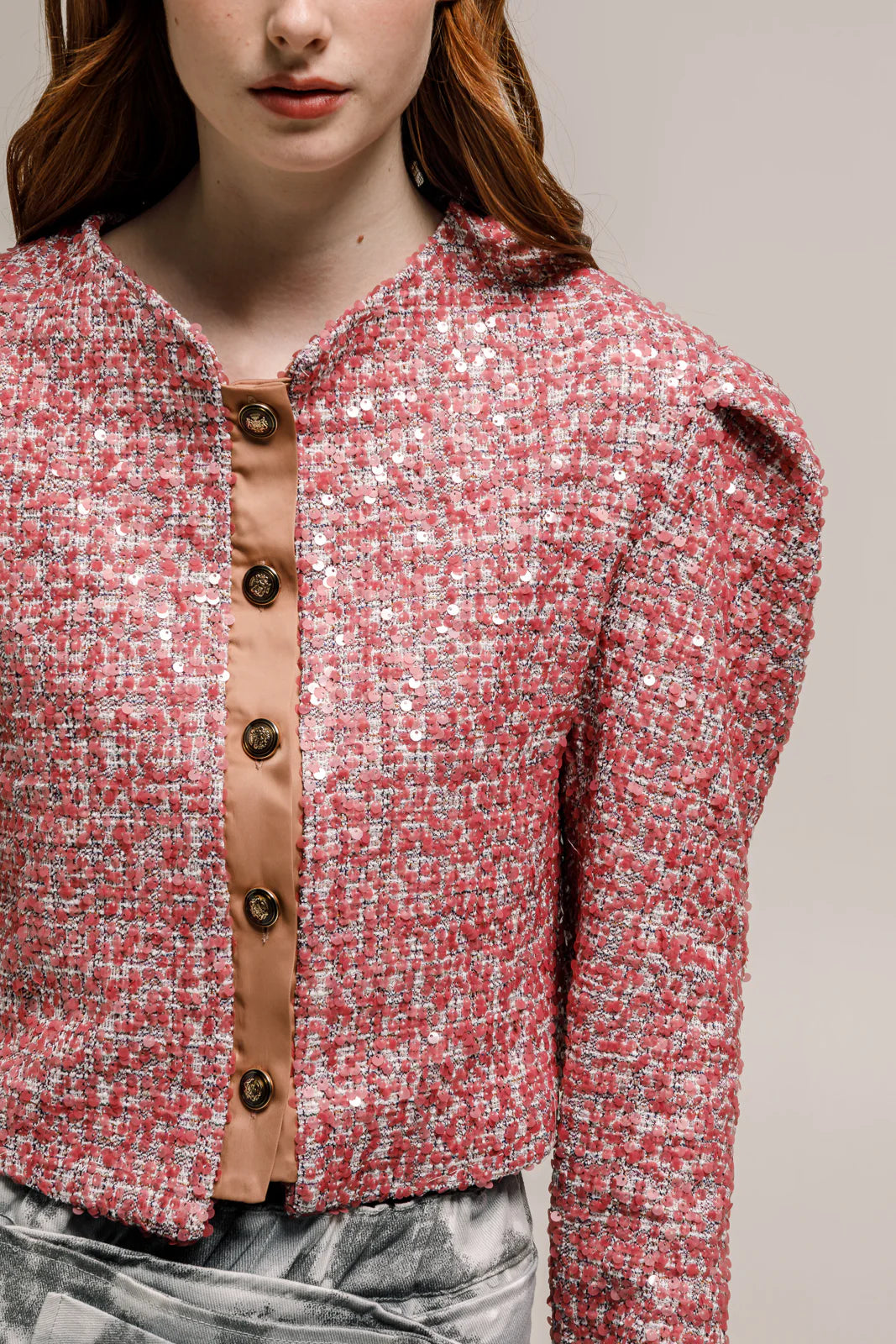 SABU CROPPED BLAZER SEQUINED CORAL